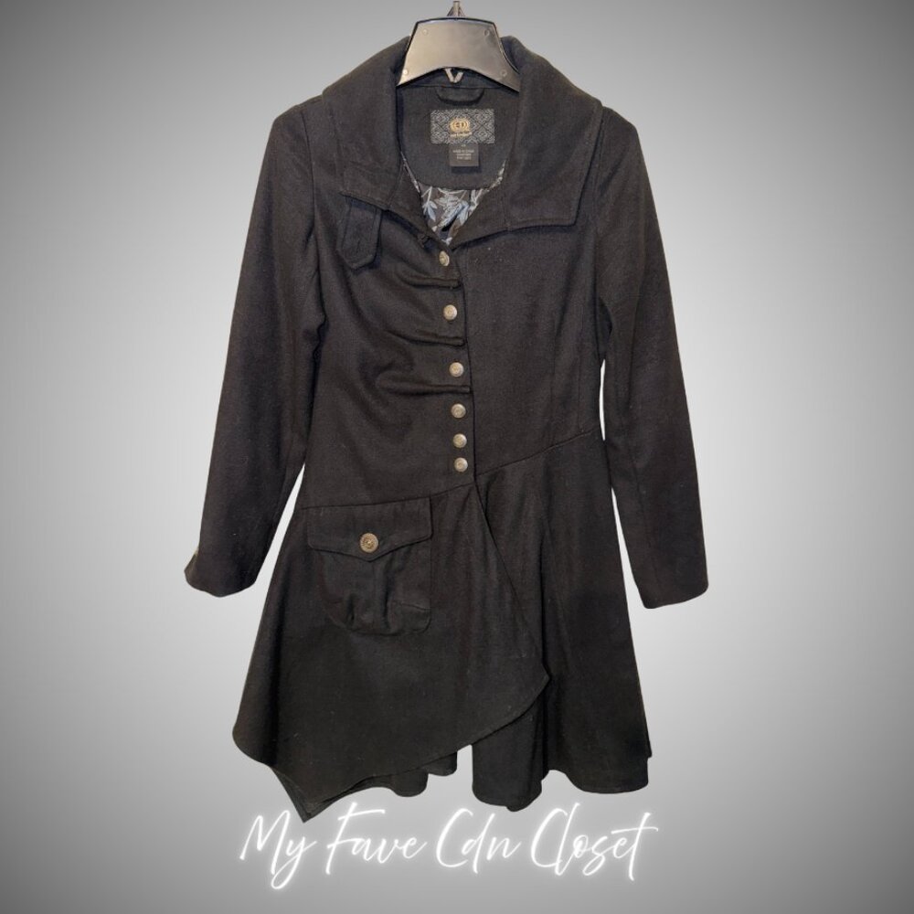 QED London Asymmetric Ladies ladies long Black Coat**Sz XS